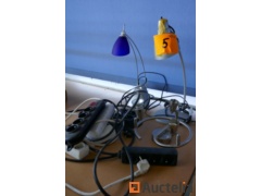 2 reading lamps and electrical junction boxes extension cords