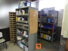 Metal shelves, consumables and garage parts
